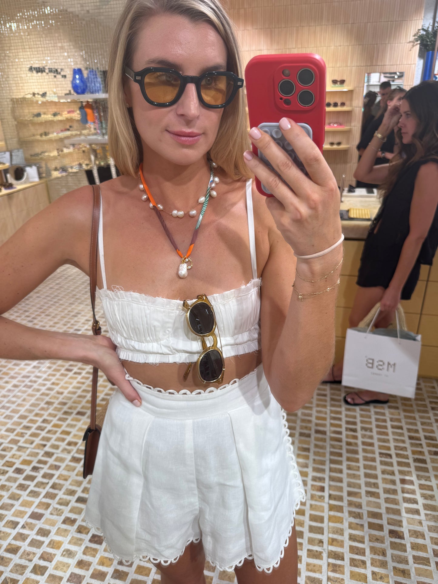 Baroque Pearl Charm Necklace, Navy