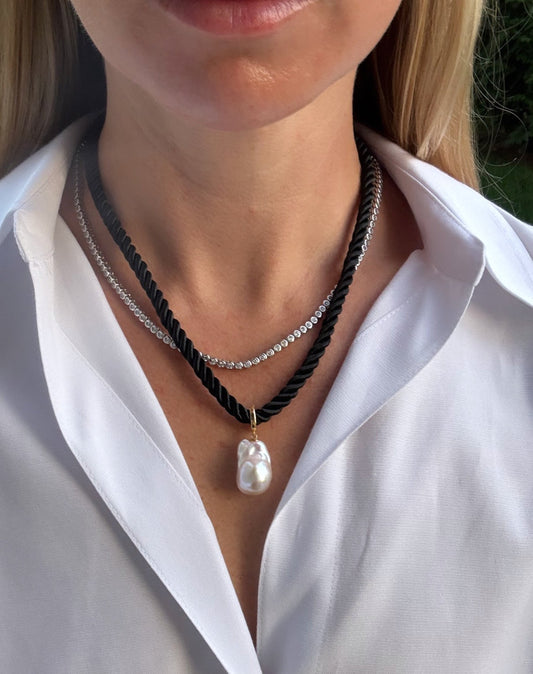 Baroque Pearl Charm Necklace, Black