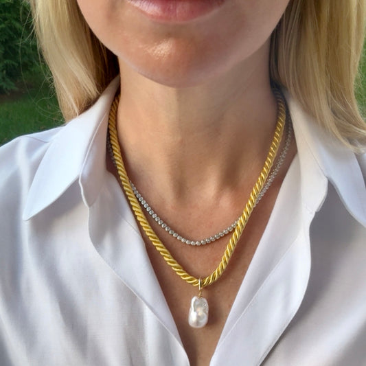 Baroque Pearl Charm Necklace, Gold