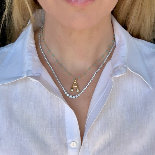 Turquoise Enamel Mini Beaded Necklace