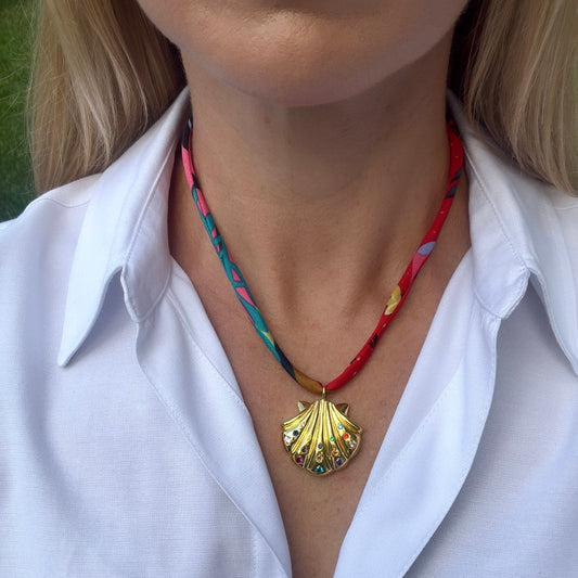 Gold Shell Charm with Multi-Color Stones on No. 2