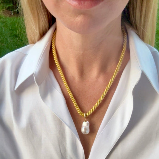 Baroque Pearl Charm Necklace, Gold