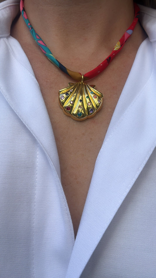 Gold Shell Charm with Multi-Color Stones on No. 2