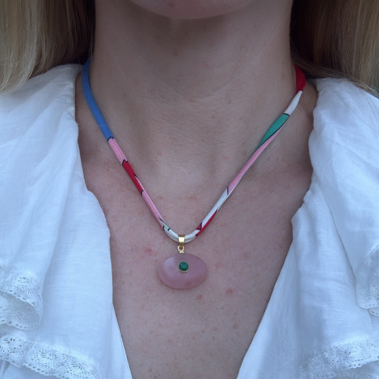 Rose Quartz and Malachite Pendant