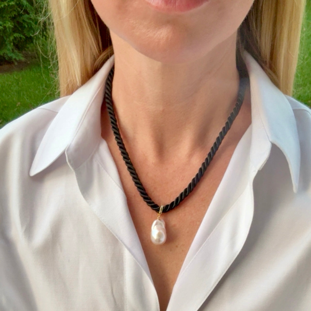 Baroque Pearl Charm Necklace, Black