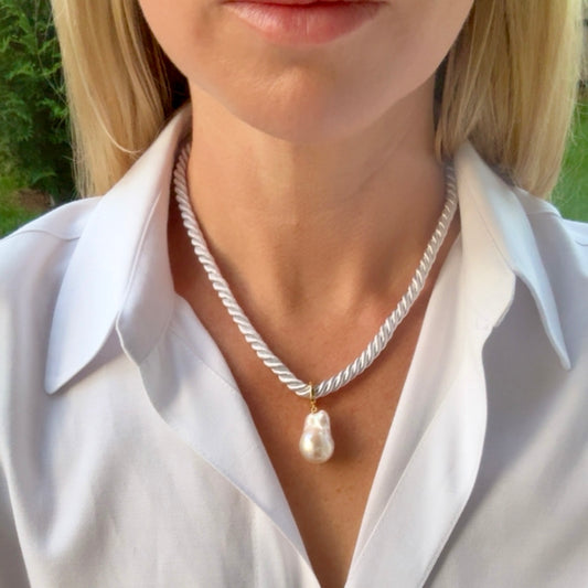 Baroque Pearl Charm Necklace, Silver