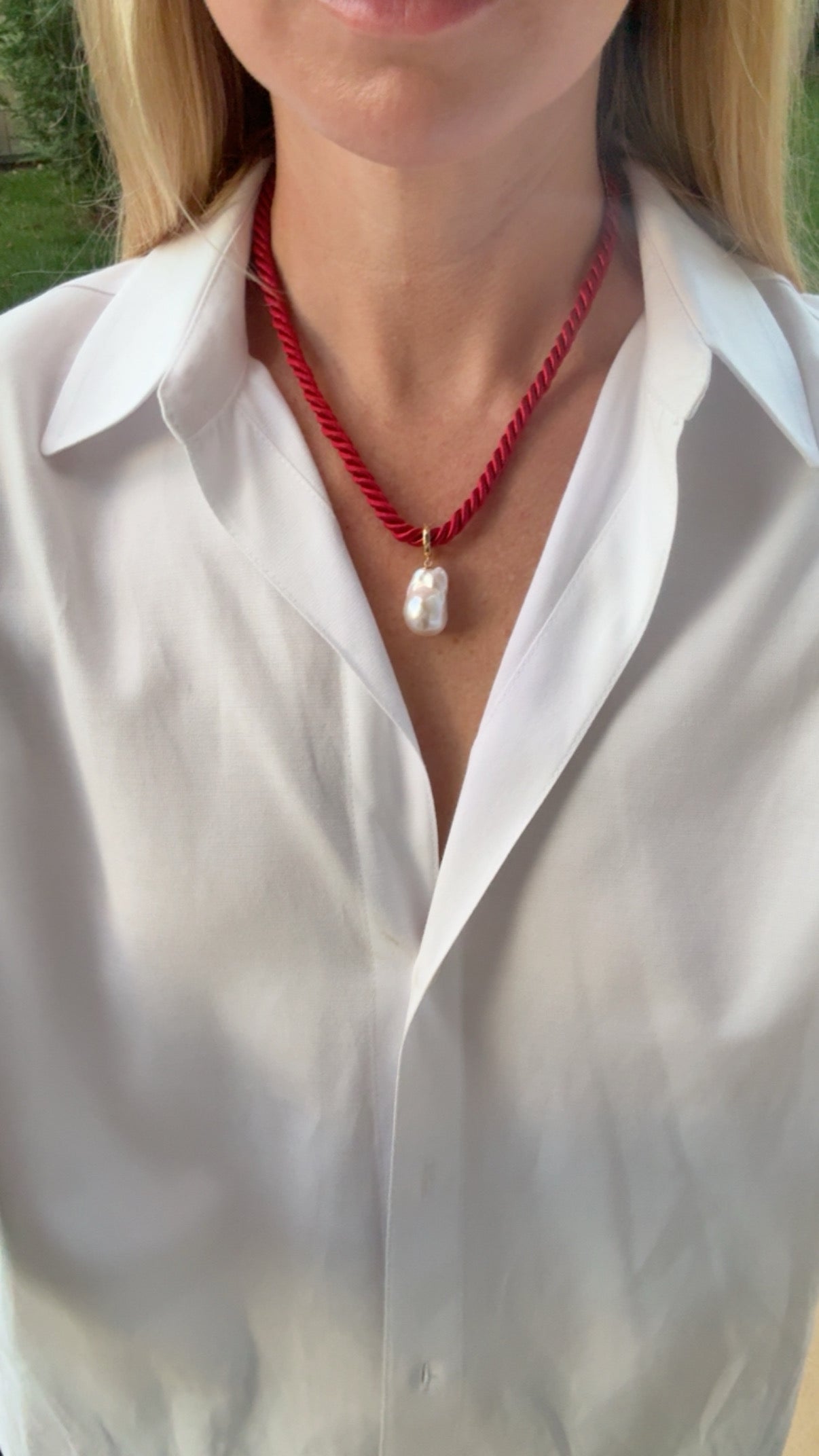 Baroque Pearl Charm Necklace, Red