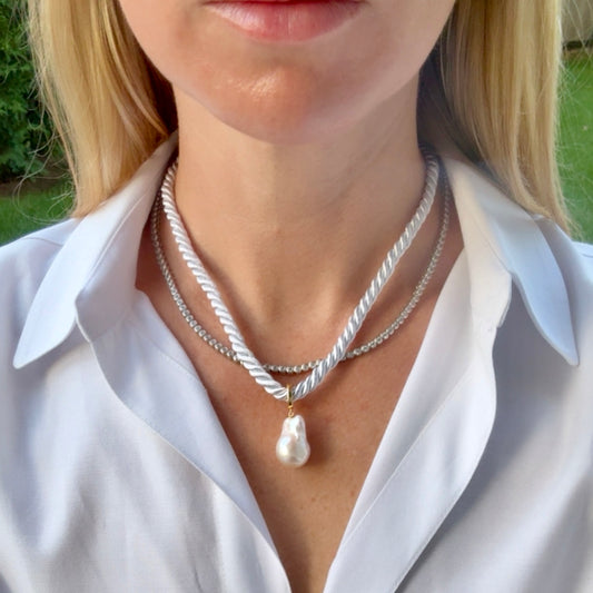 Baroque Pearl Charm Necklace, Silver